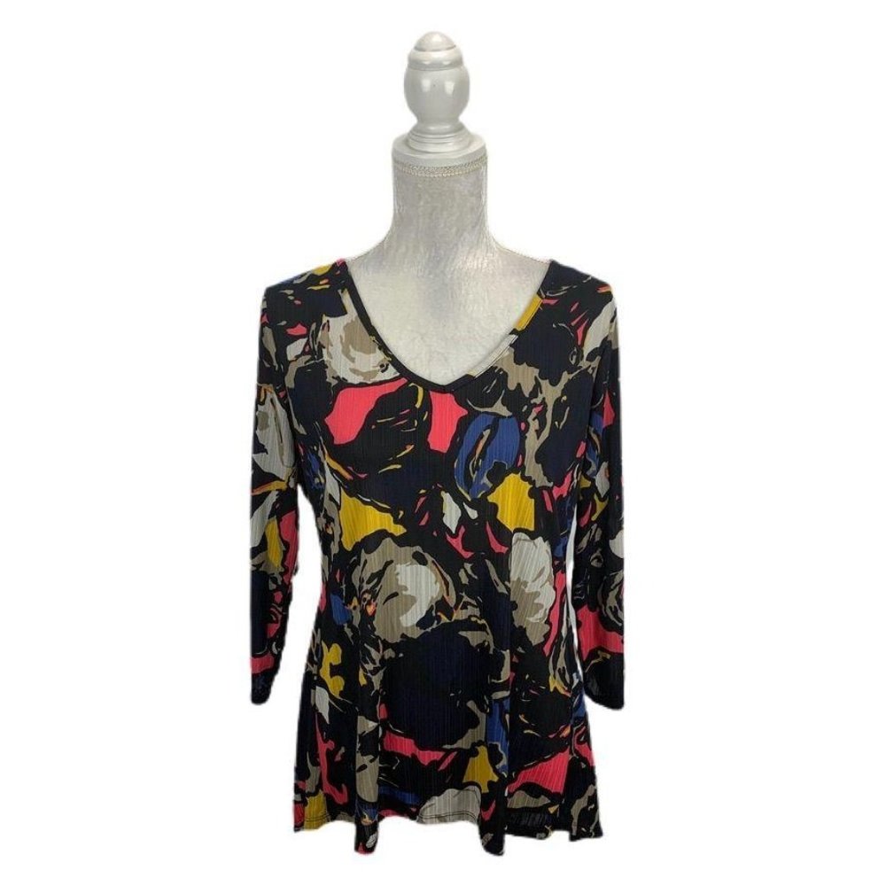 Dana Buchman Colorful Blouse‎ Keyhole Back Pleated